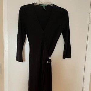 Lauren Ralph Lauren Womens Wrap Surplice Front Side Tie Mini Dress Black Size 6
